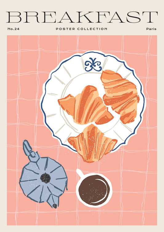 Skudaboo Pink Croisants & Coffee Breakfast Art Print