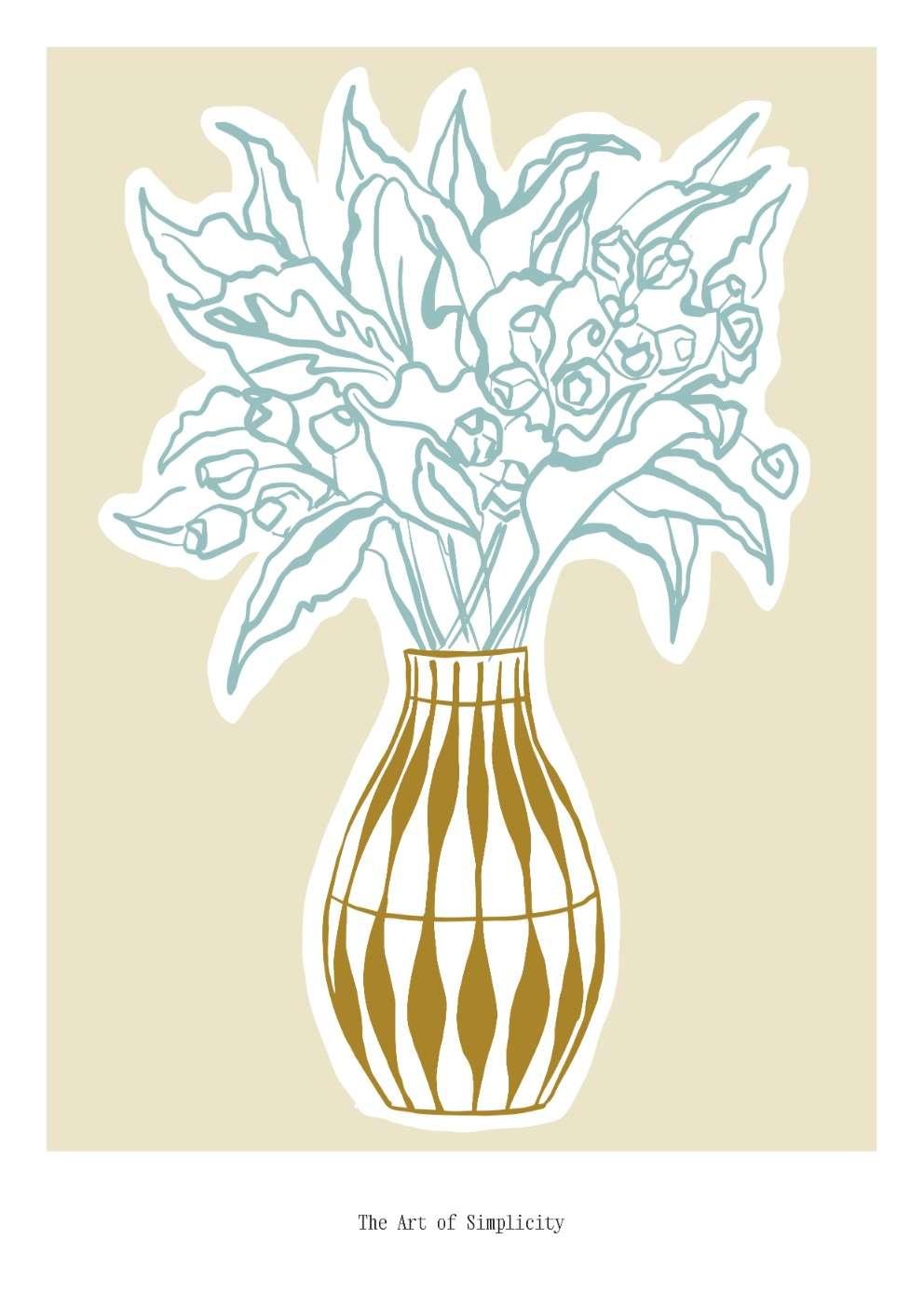 Brown Striped Vase Spring Floral Art Print-Skudaboo