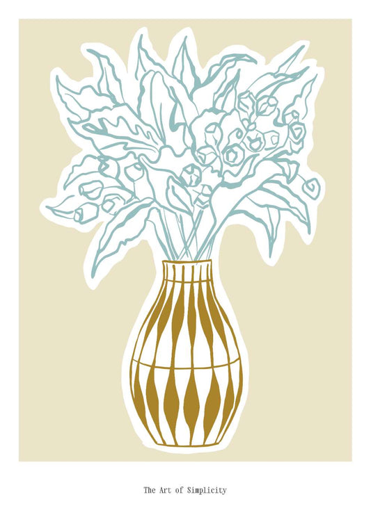 Brown Striped Vase Spring Floral Art Print
