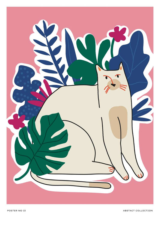 Cat and Flowers Art Print