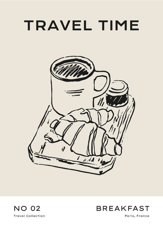 Coffee & Croissant Breakfast Art Print