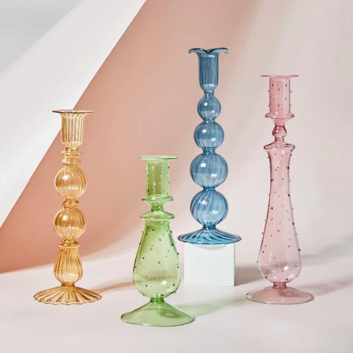 Colourful Glass Candlestick Holder-Skudaboo