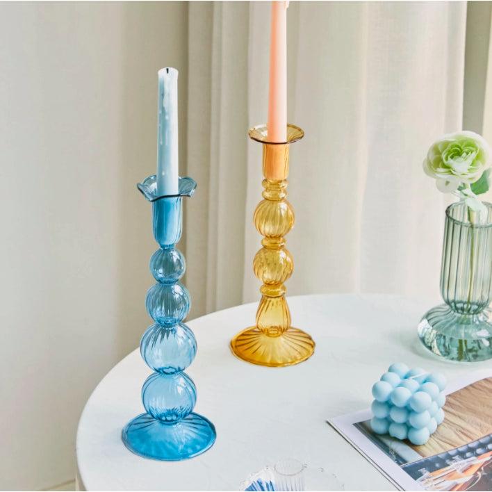 Colourful Glass Candlestick Holder-Skudaboo