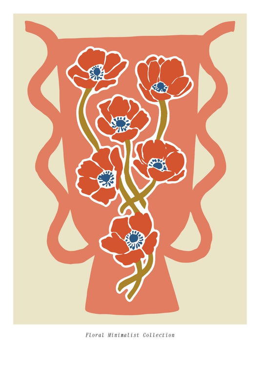 Coral & Red Vase Spring Floral Art Print