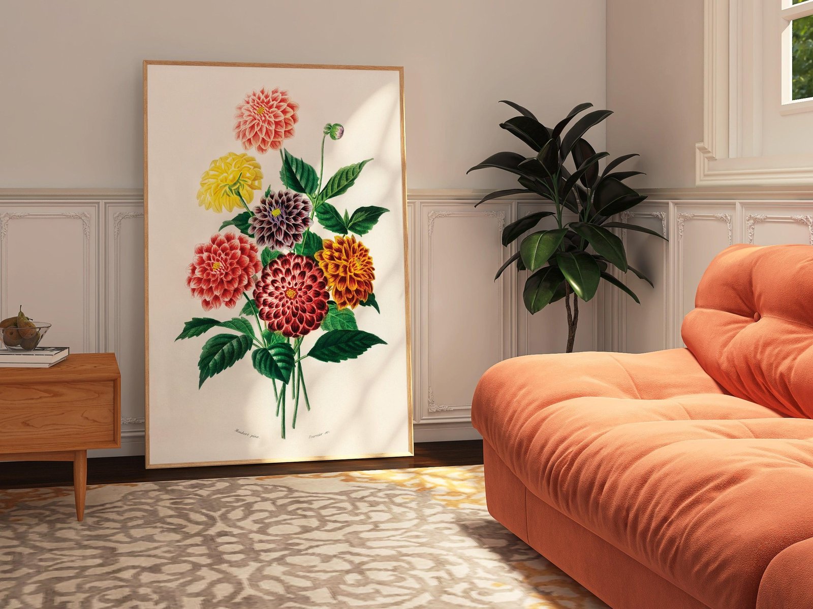 Dahlia Floral Vintage Art Print-Skudaboo