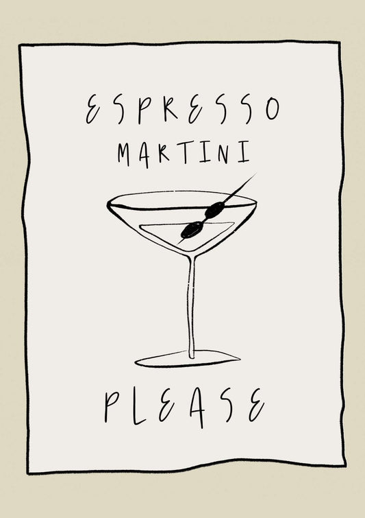 Skudaboo Neutral Minimalist Espresso Martini Please Words Art Print Cocktail