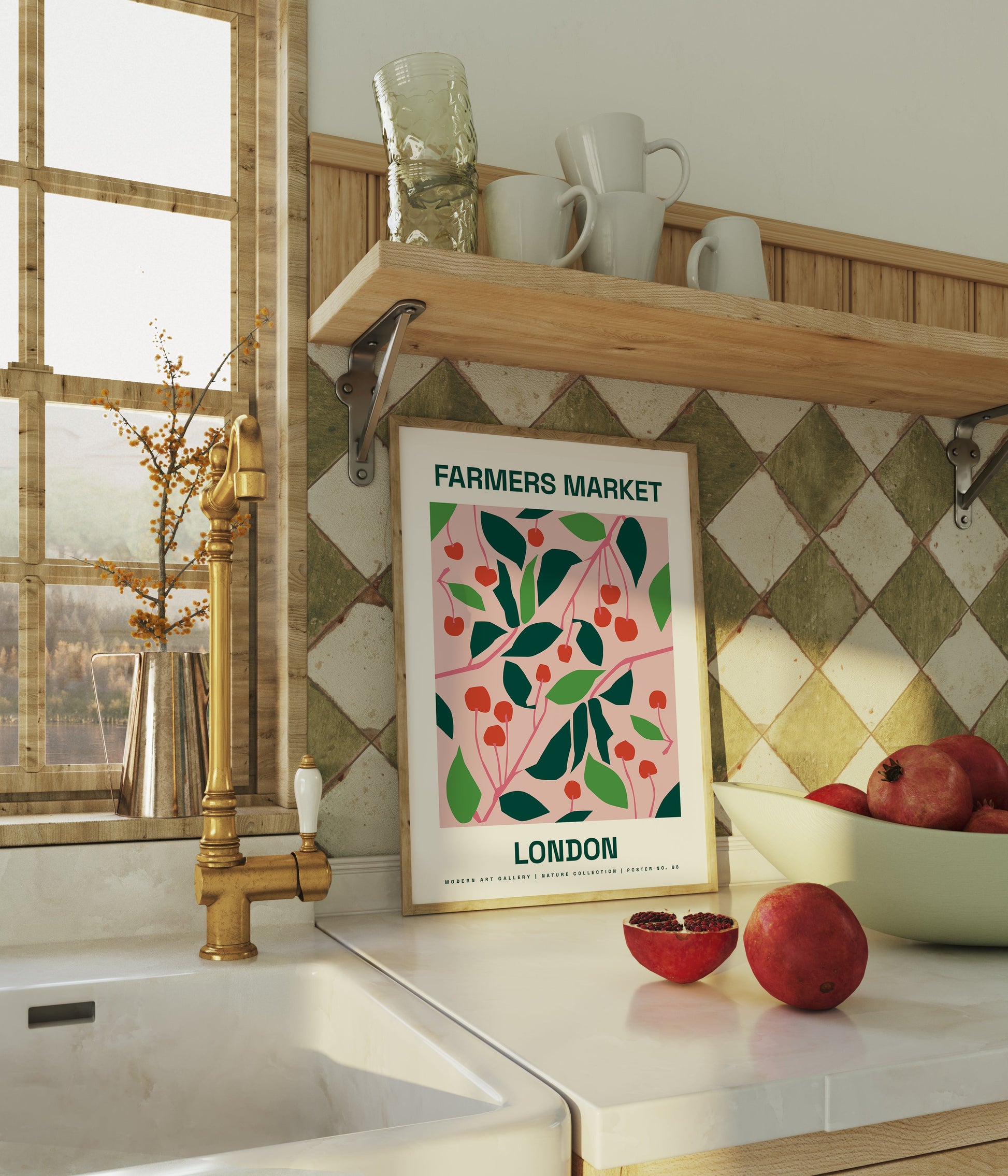 a picture of a farmers market on a kitchen counter