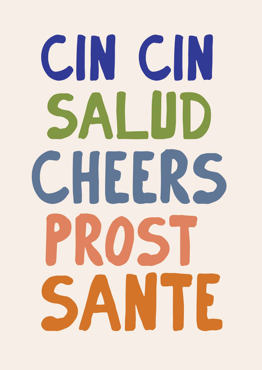 a poster with the words cin cin salud cheers post sante