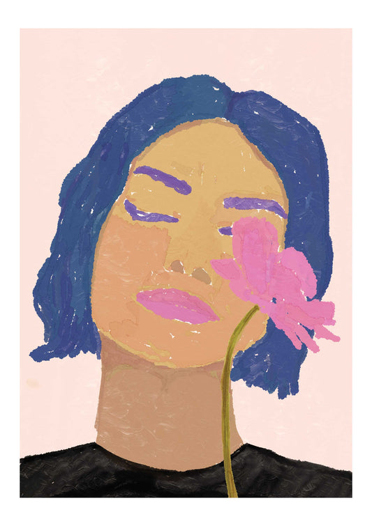 Female Portrait with Flower Art Print