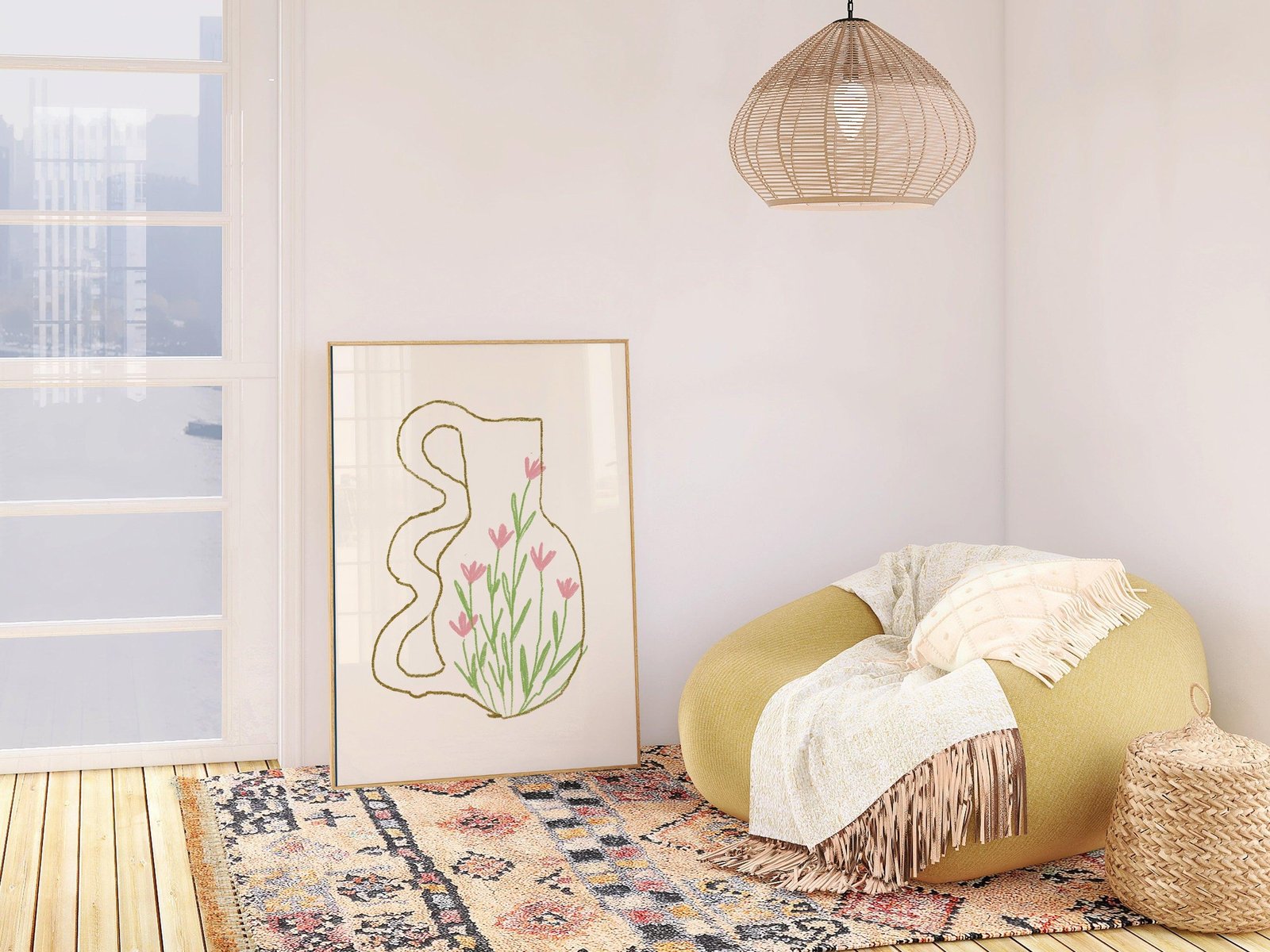 Floral Vase Minimalist Art Print-Skudaboo