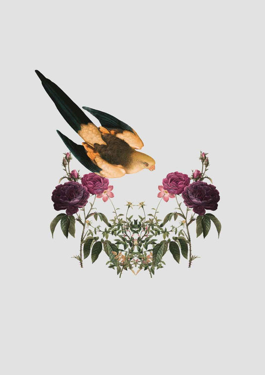 Flowers and Bird Vintage Collage Art Print