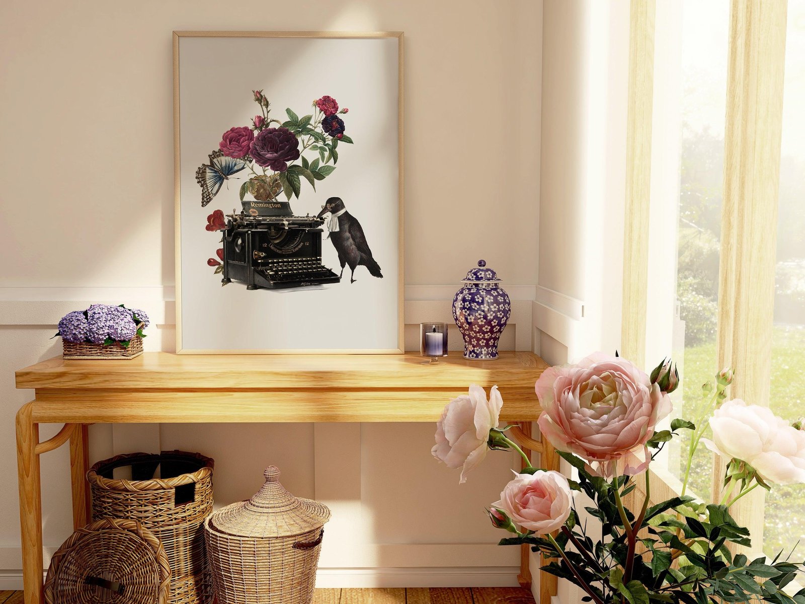 Flowers and Typewriter Vintage Collage Art Print-Skudaboo