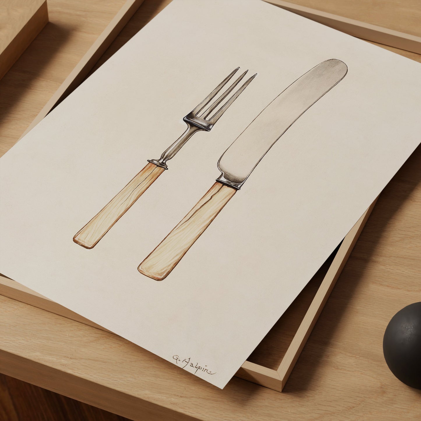 a drawing of two forks and a knife