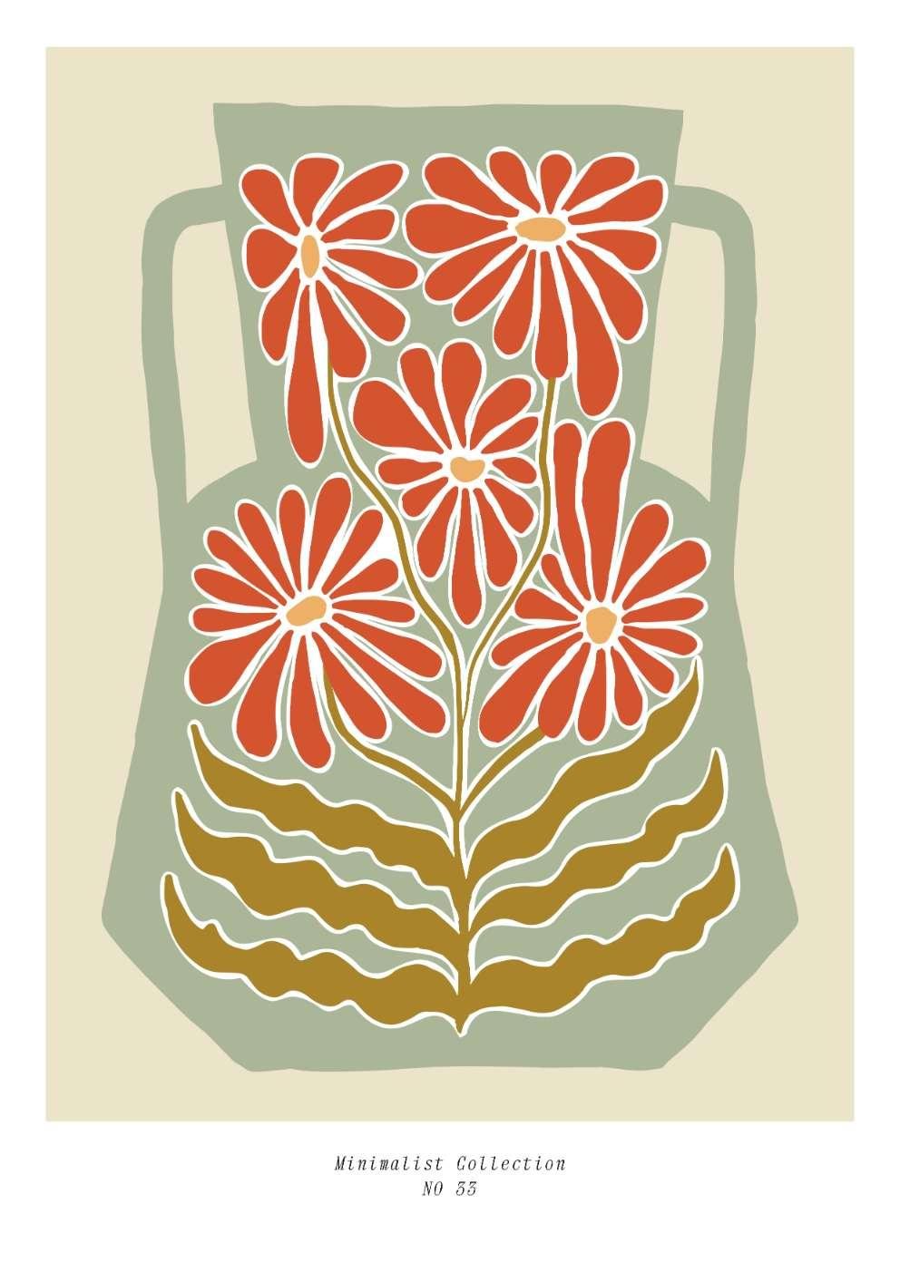 Green & Red Vase Spring Floral Art Print-Skudaboo