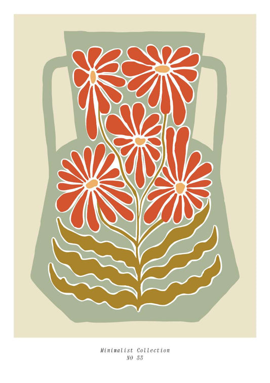 Green & Red Vase Spring Floral Art Print