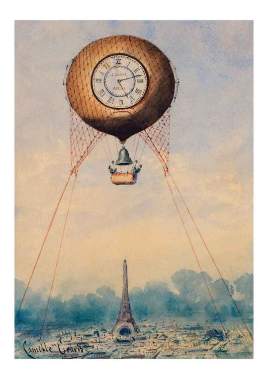Hot Air Balloon Over Paris Vintage Art Print
