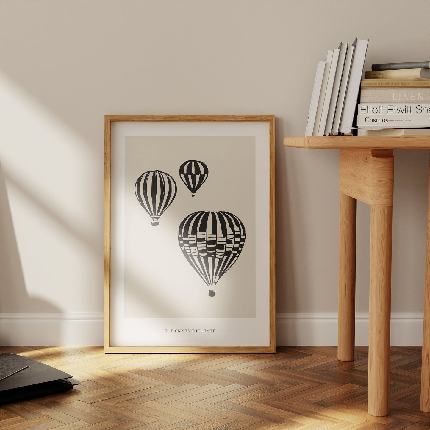 a picture of three hot air balloons on a wall