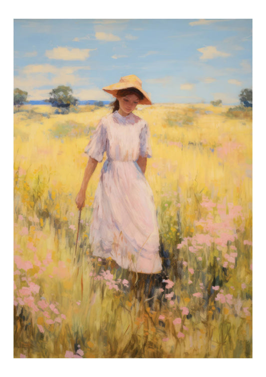 Lady in Field Vintage Inspired Art Print