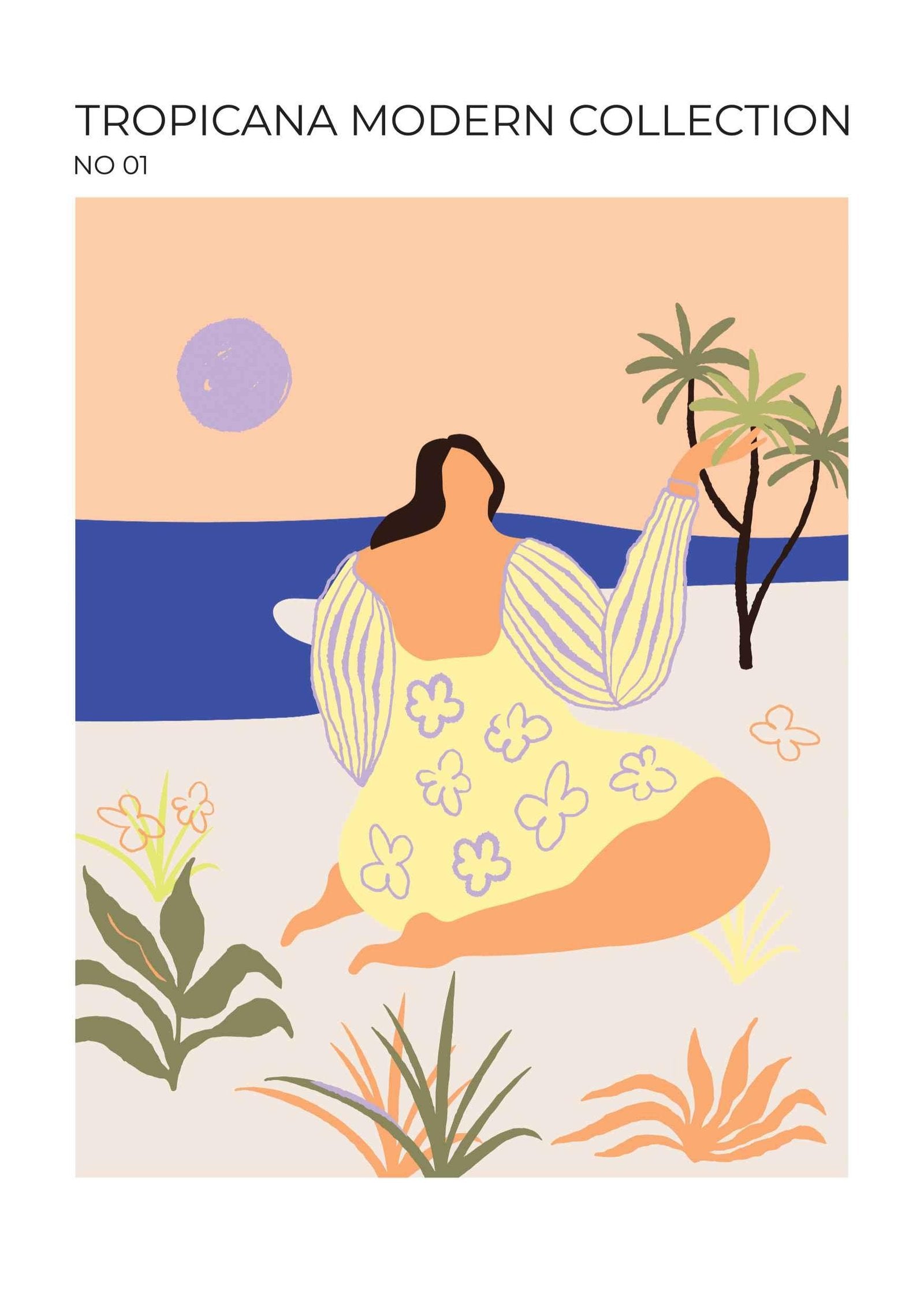 Lady on Beach Tropical Art Print-Skudaboo