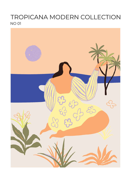 Lady on Beach Tropical Art Print