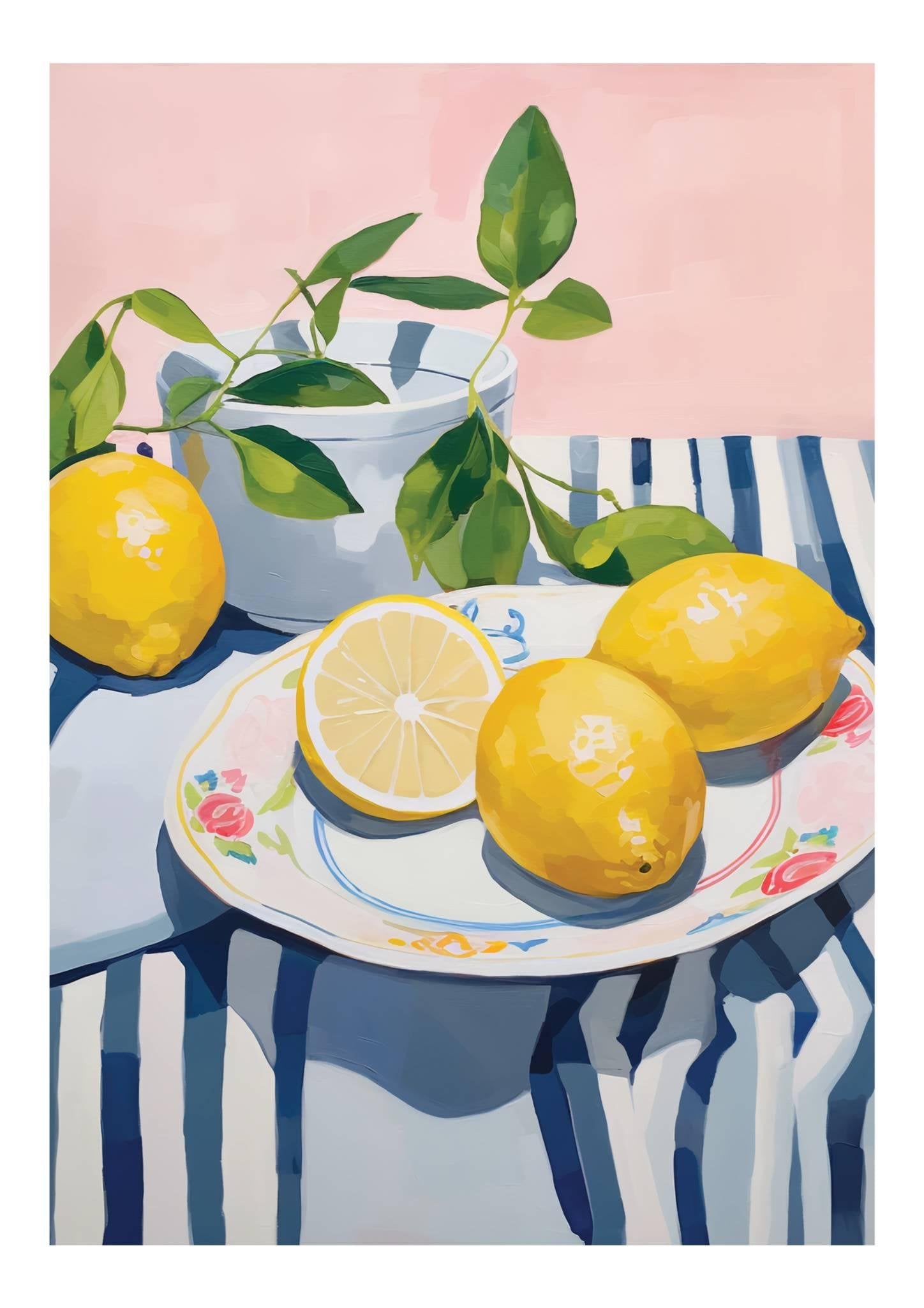 Lemons on Plate Art Print-Skudaboo