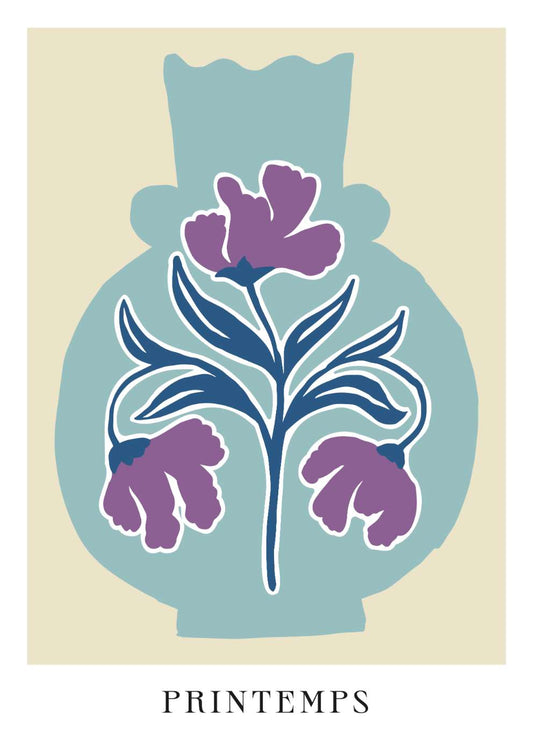 Light Blue & Purple Vase Spring Floral Art Print