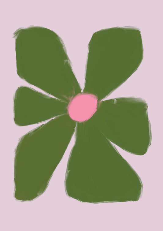 Lilac & Green Abstract Flower Art Print