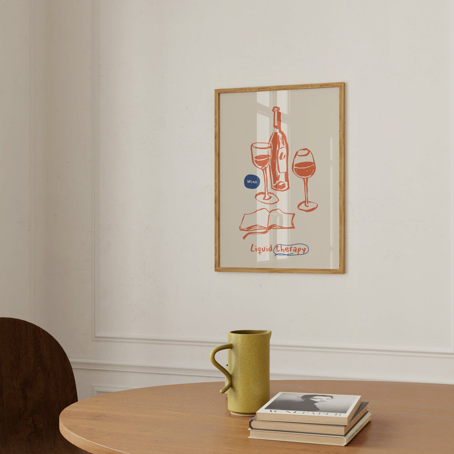 Skudaboo Neutral Minimalist Orange 'Liquid Therapy' Wine Framed Art Print Dining Room