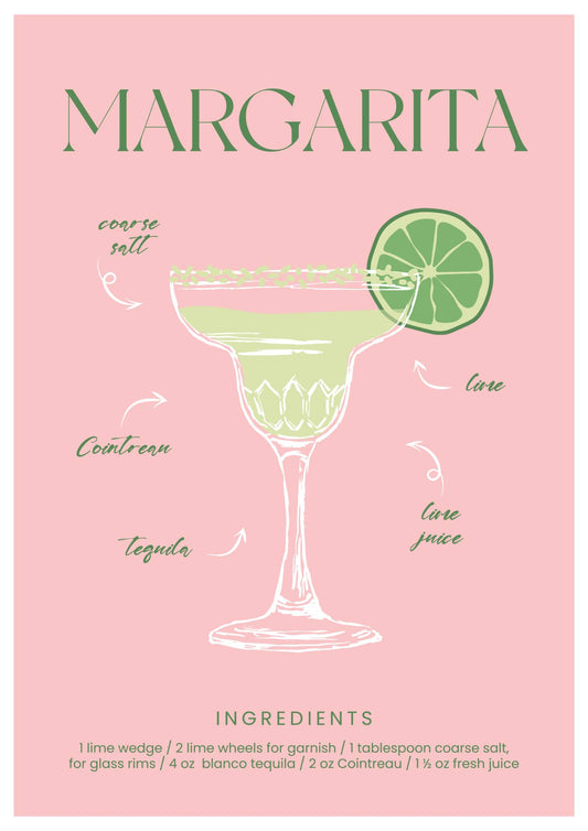 Margarita Cocktail Recipe Art print