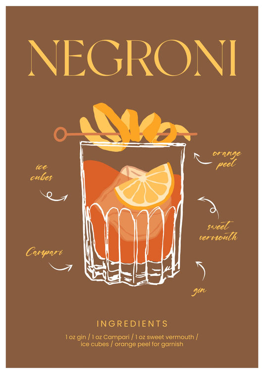 Negroni Cocktail Recipe Art print