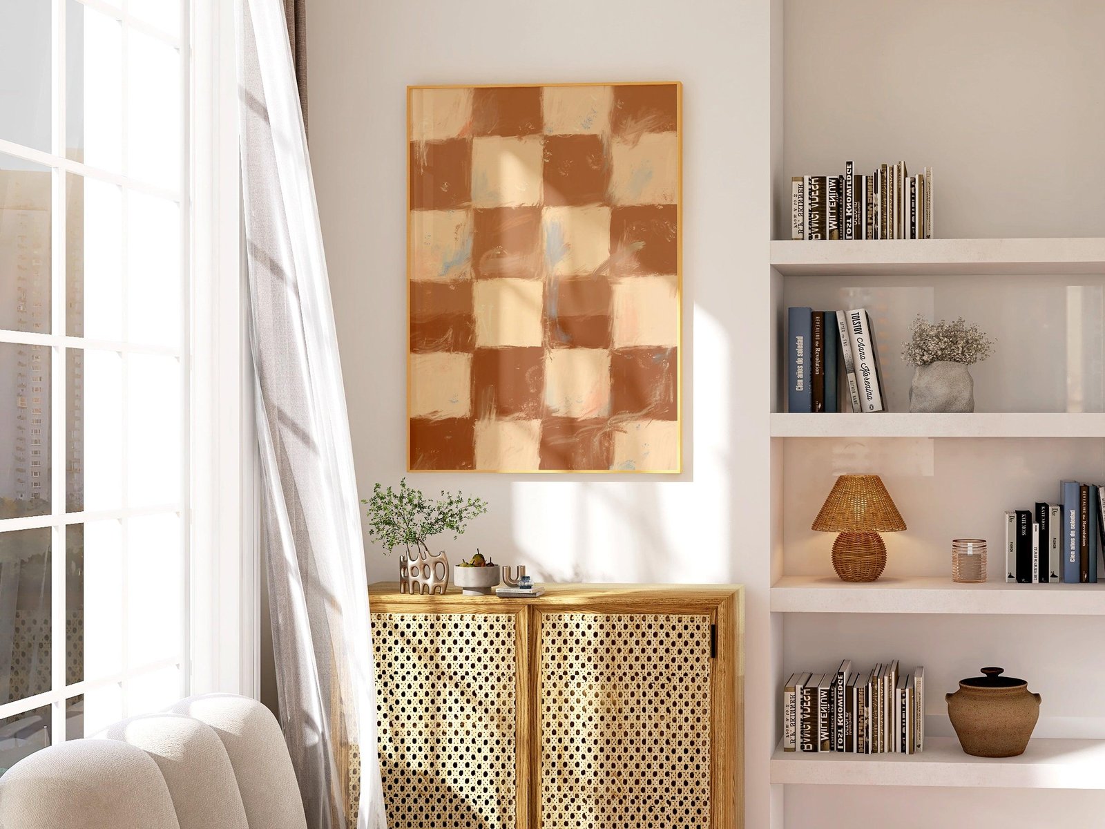 Neutral Check Pattern Art Print-Skudaboo