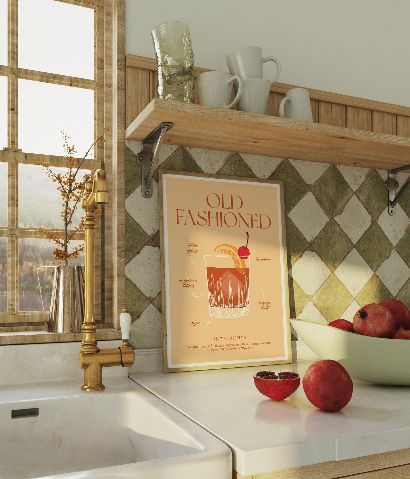 Old Fashioned Cocktail Recipe Art print-Skudaboo