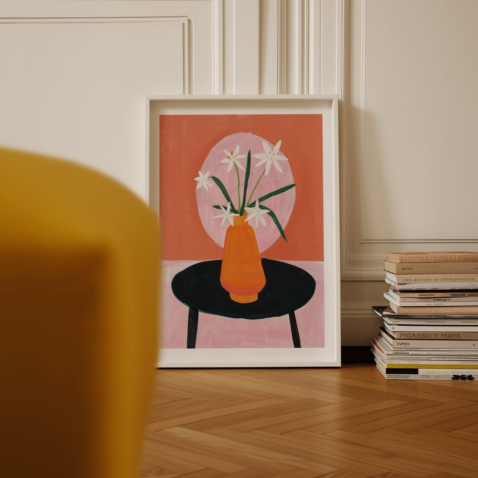 Orange Flower in Vase Art Print-Skudaboo