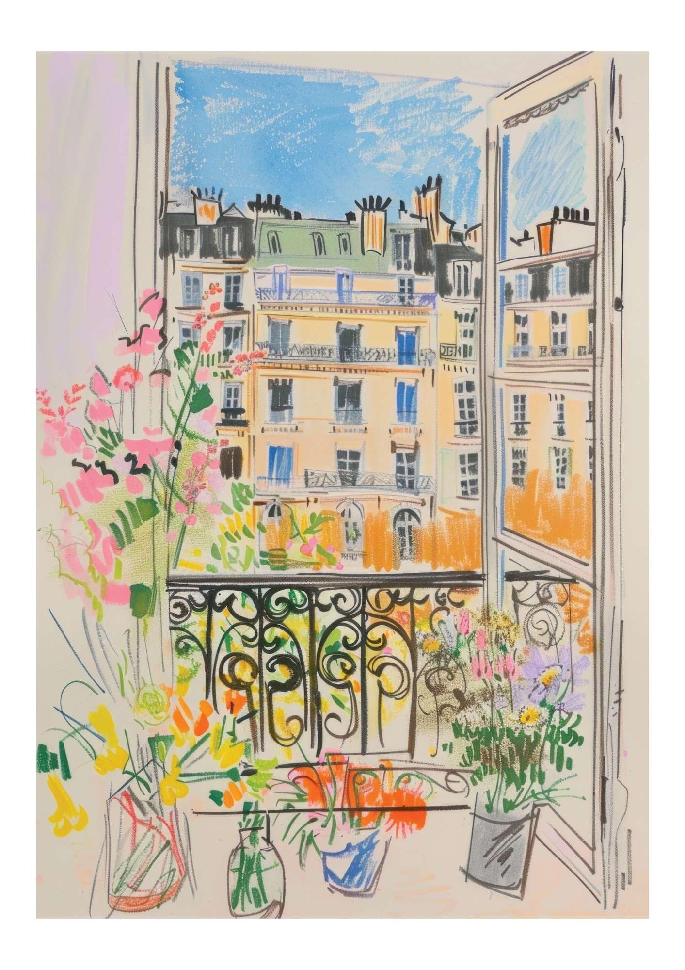 Parisian Balcony View Art Print-Skudaboo