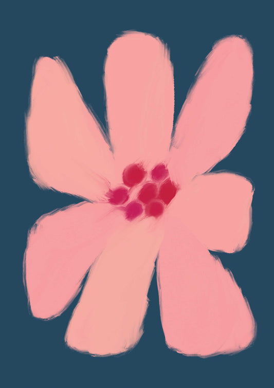 Pink & Blue Abstract Flower Art Print
