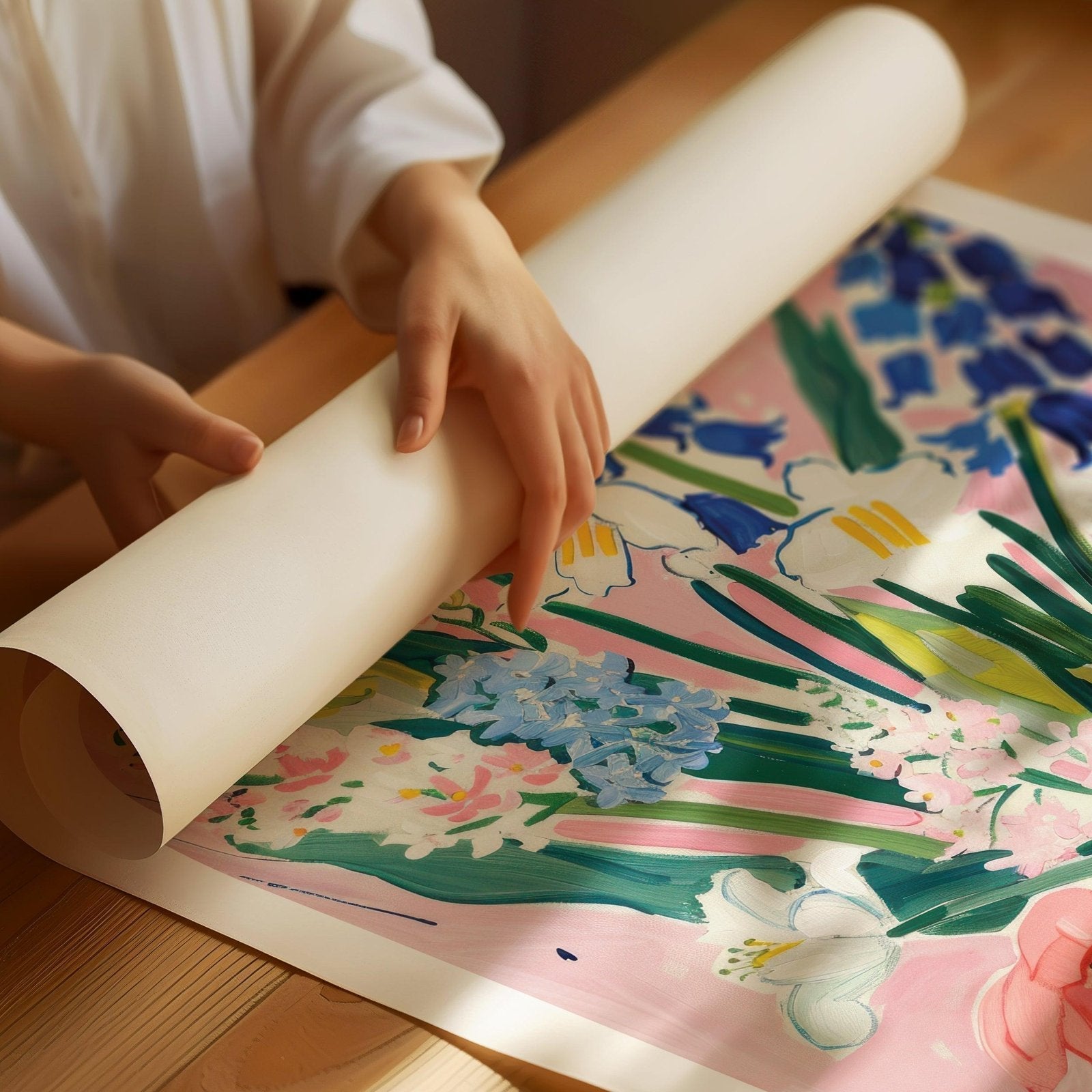 Pink & Blue Flowers Art Print-Skudaboo