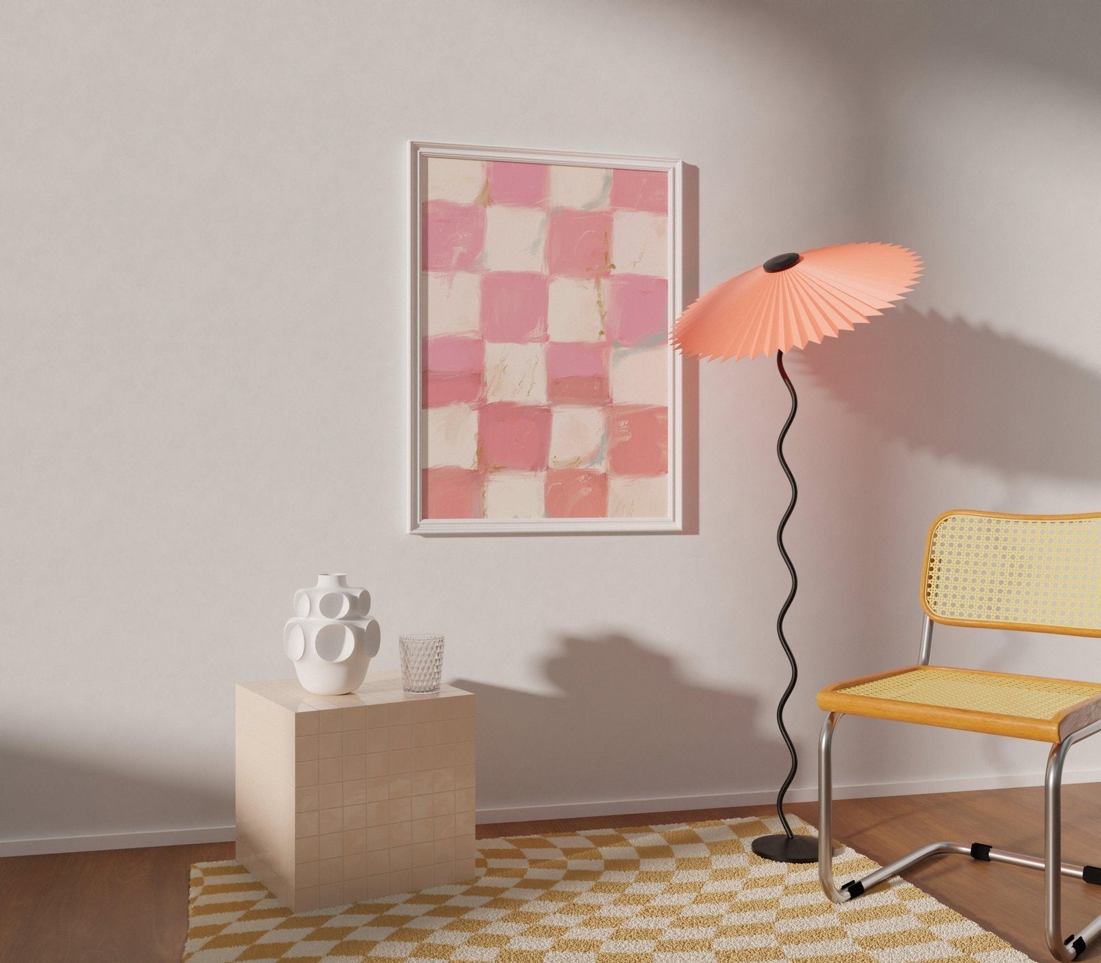Pink Check Pattern Art Print-Skudaboo