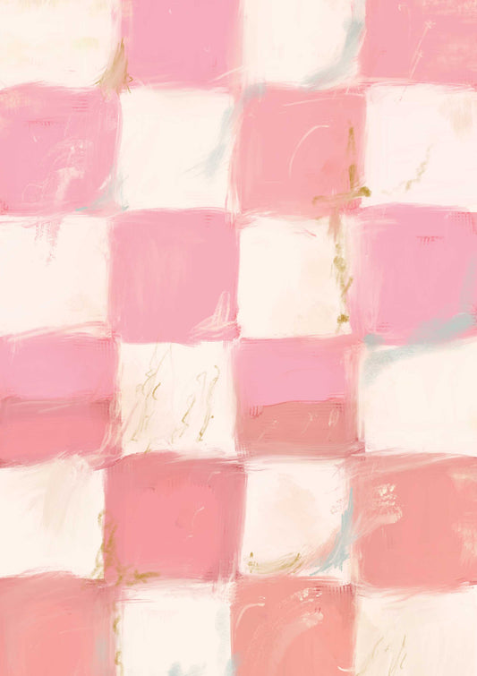 Pink Check Pattern Art Print