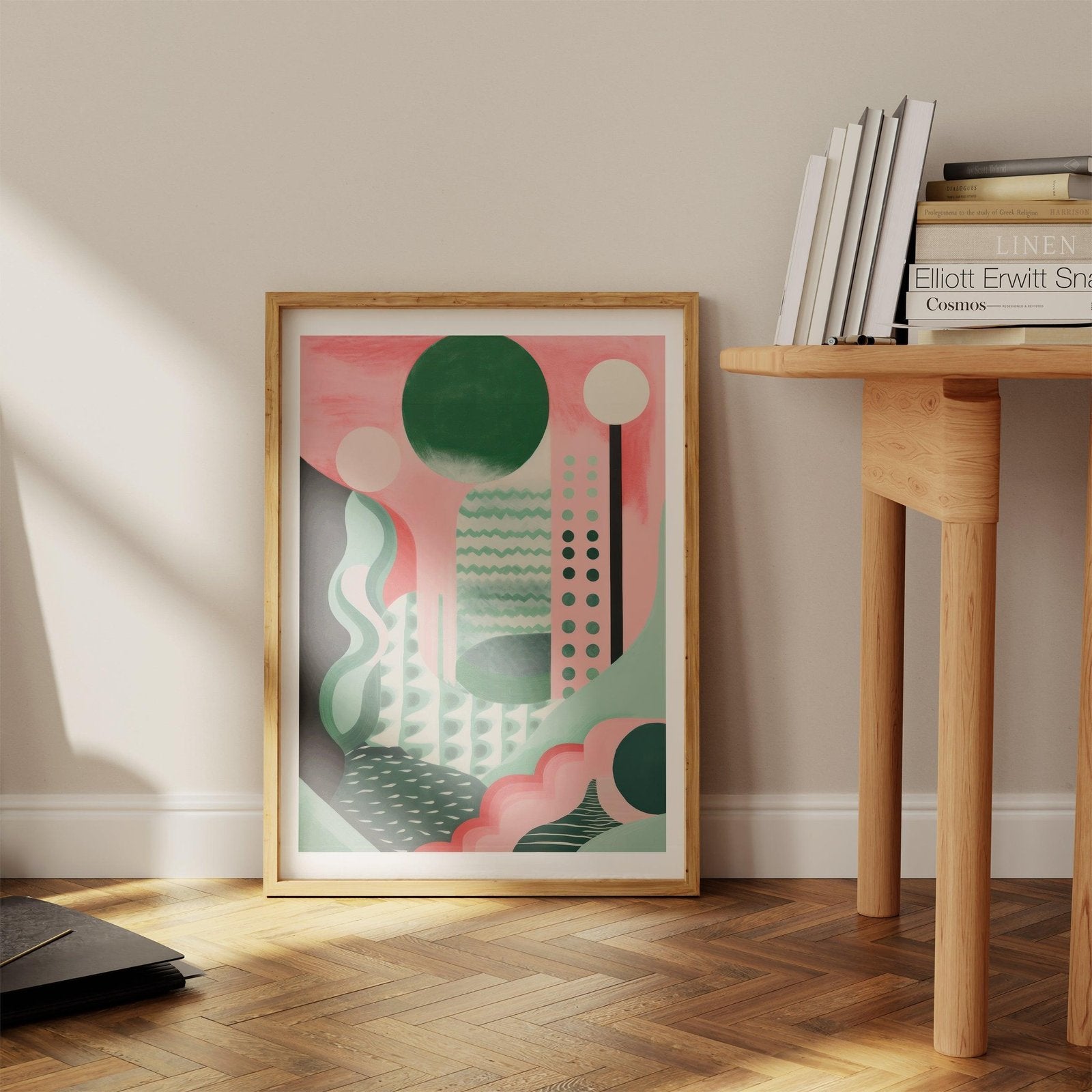 Pink & Green Abstract Shape Art Print-Skudaboo