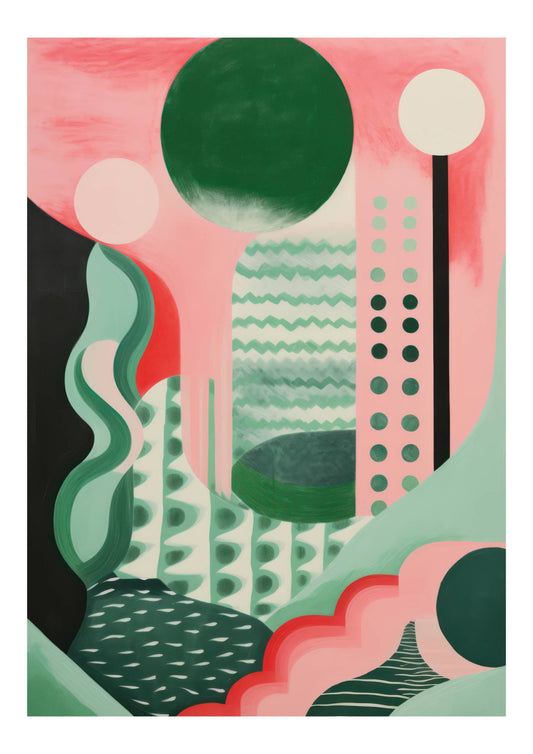 Pink & Green Abstract Shape Art Print
