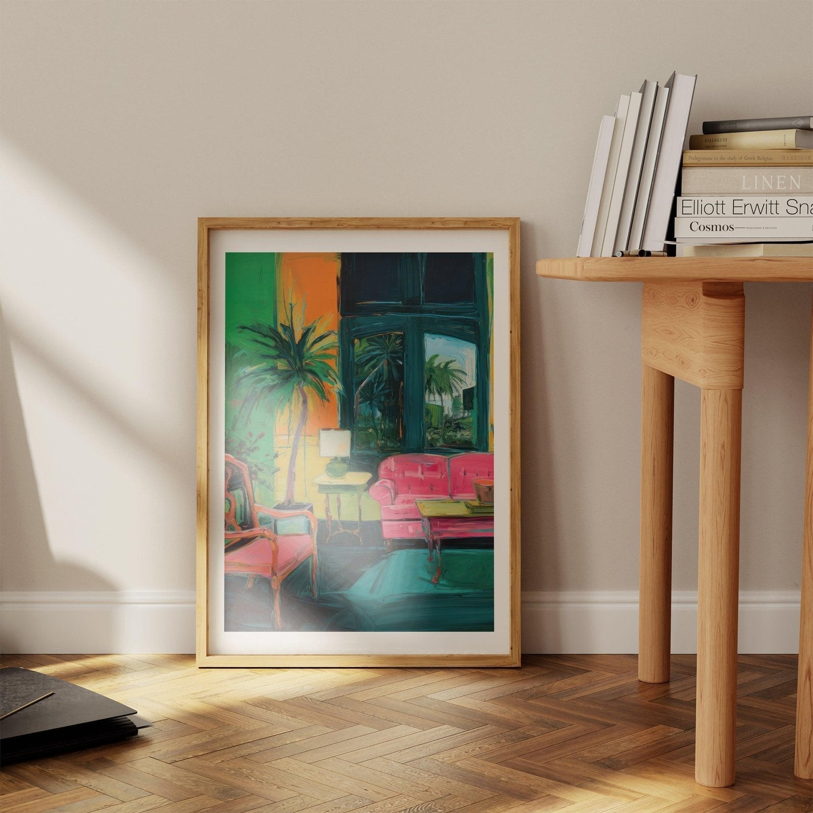 Pink & Green Living Room Art Print-Skudaboo