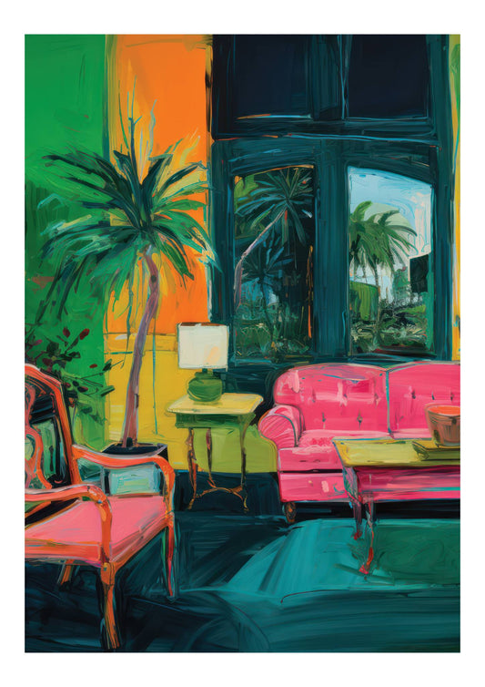 Pink & Green Living Room Art Print
