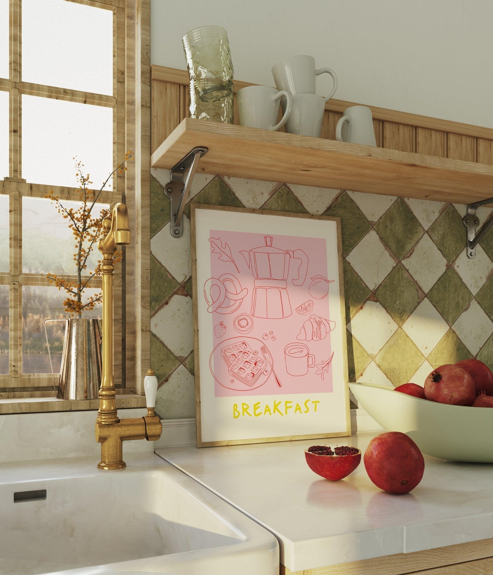 Pink & Red Breakfast Modern Art Print-Skudaboo