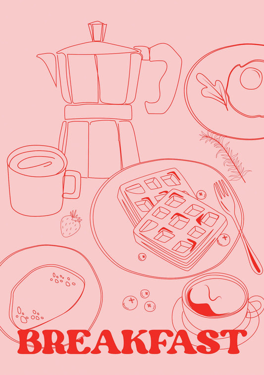 Pink & Red Breakfast Modern Art Print