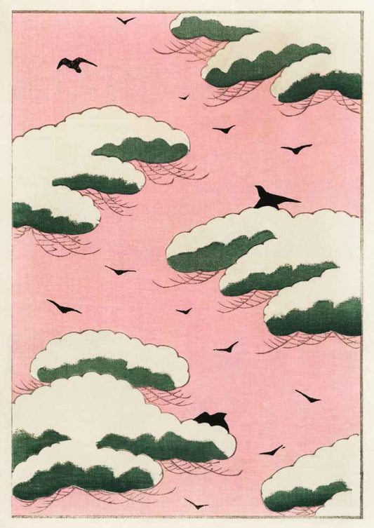 Pink Sky & Clouds Vintage Illustration Art Print