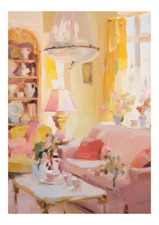 Pink & Yellow Living Room Art Print