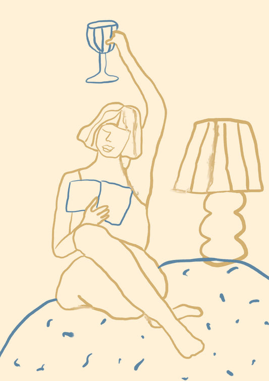 Reading in Bed with Wine Art print