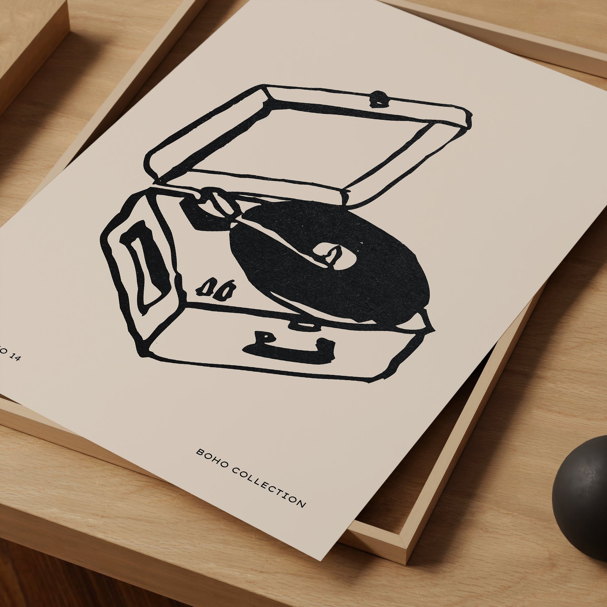 a black and white drawing of a record player