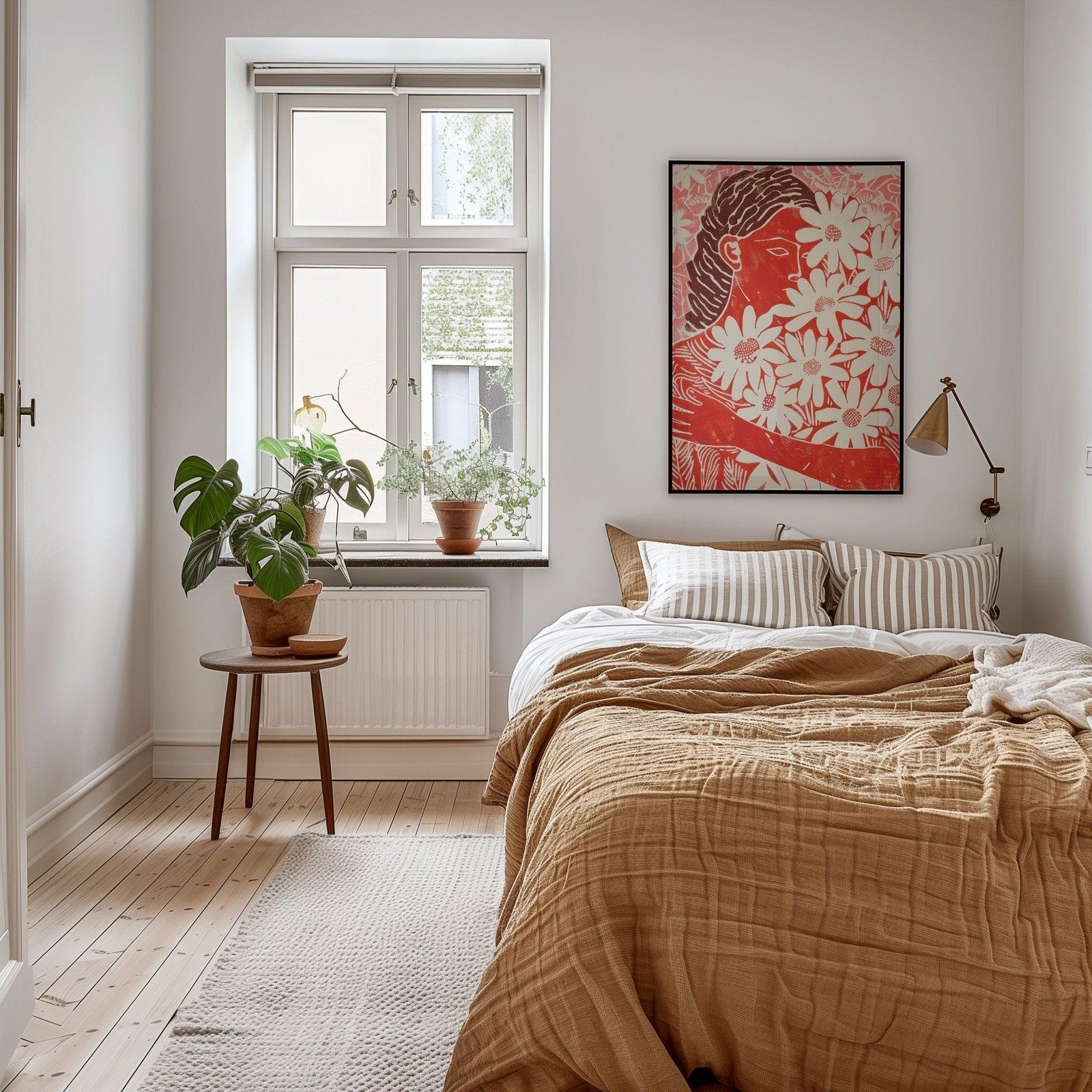 Red Floral Lady Art Print-Skudaboo