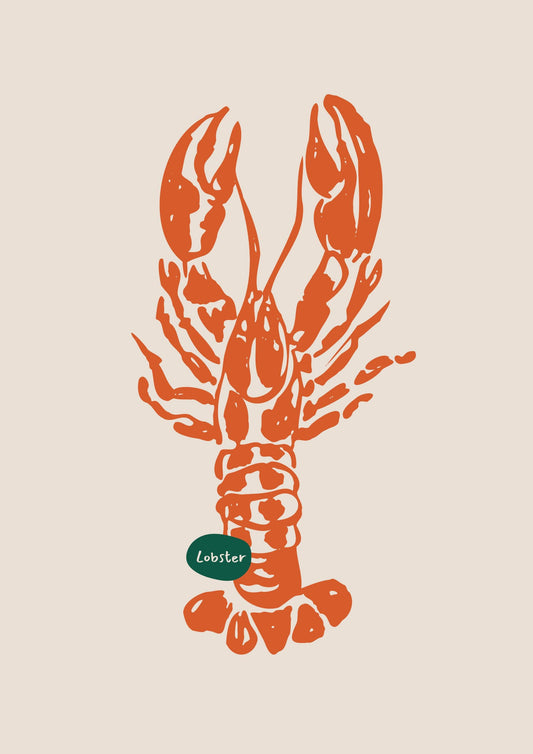 a drawing of a lobster on a beige background